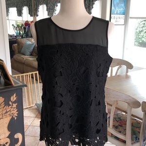 Black lace and nylon blouse.